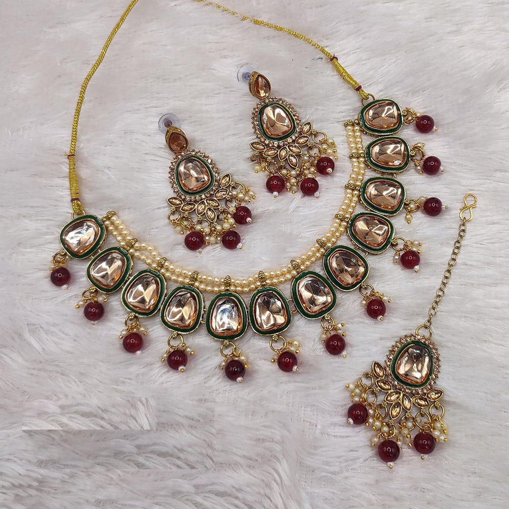 Manisha Jewellery Gold Plated Crystal Stone And Beads Necklace Set