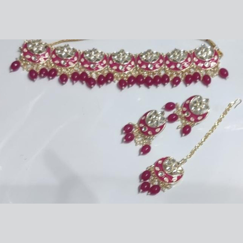 Manisha Jewellery Gold Plated Kundan Stone And Beads Choker Meenakari Necklace Set