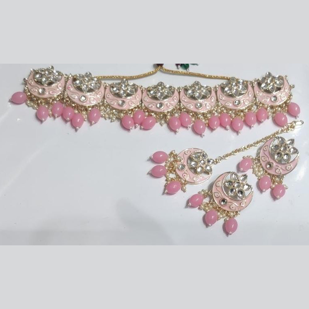 Manisha Jewellery Gold Plated Kundan Stone And Beads Choker Meenakari Necklace Set