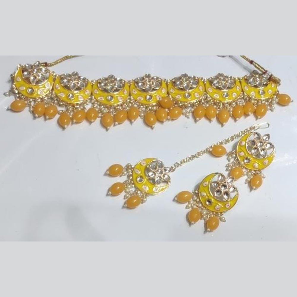 Manisha Jewellery Gold Plated Kundan Stone And Beads Choker Meenakari Necklace Set