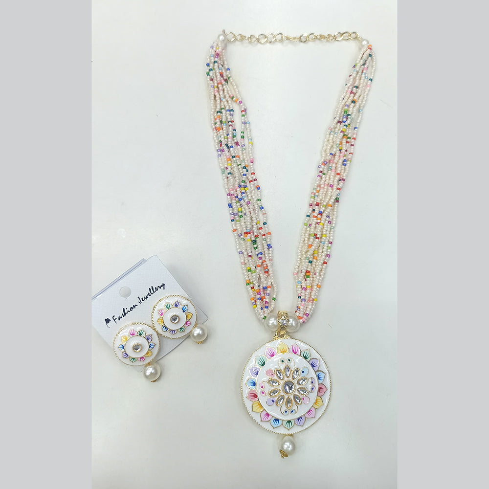 Manisha Jewellery Gold Plated Kundan Stone And Pearls Meenakari Necklace Set