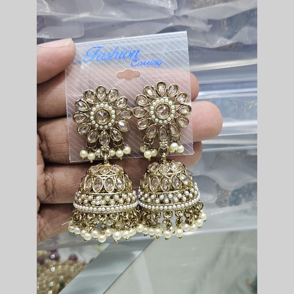 Manisha Jewellery Gold Plated Crystal Stone And Pearls Jhumki Earrings