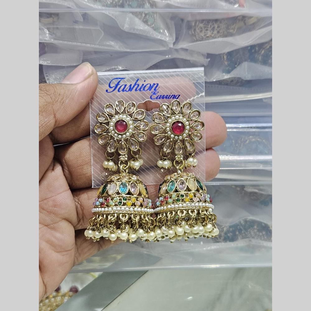Manisha Jewellery Gold Plated Crystal Stone And Pearls Jhumki Earrings