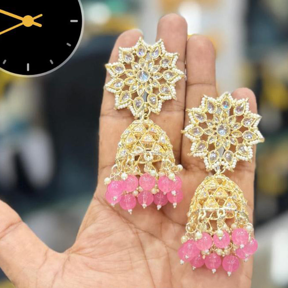 Manisha Jewellery Gold Plated Kundan Stone And Pearls Jhumki Earrings