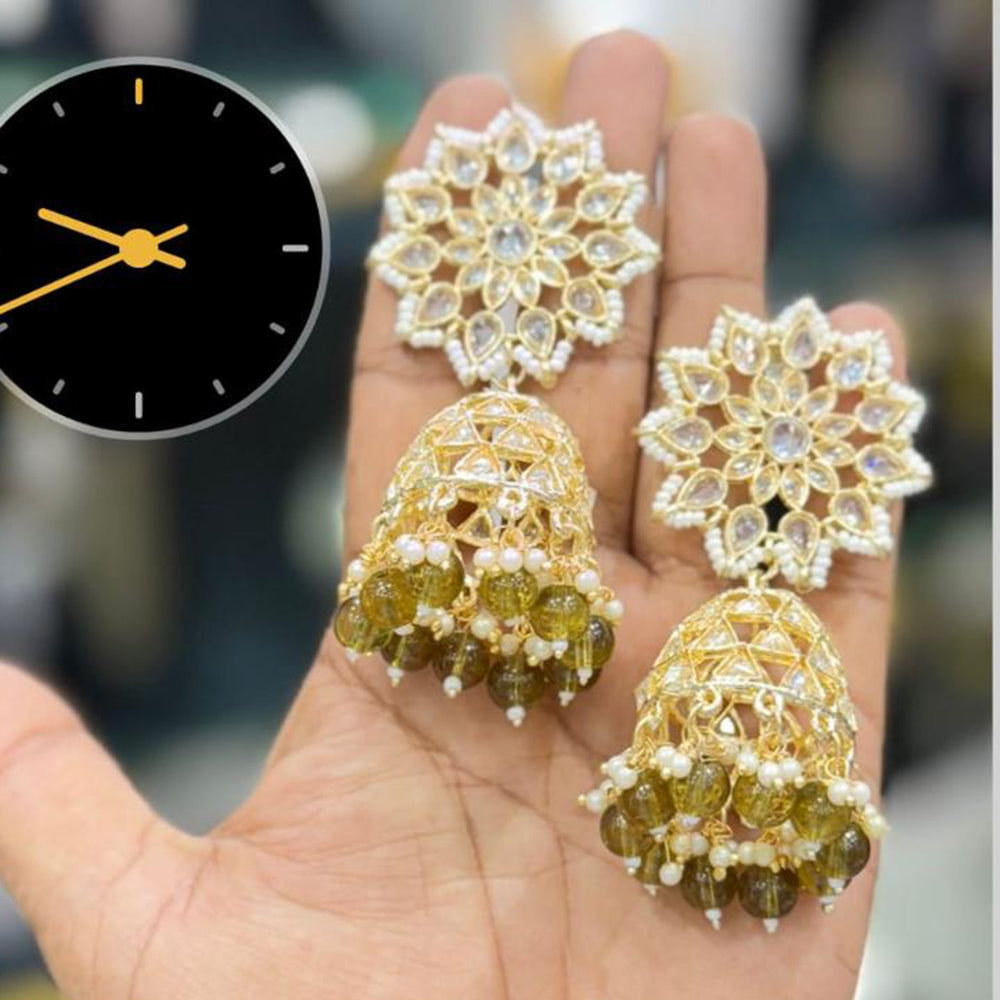 Manisha Jewellery Gold Plated Kundan Stone And Pearls Jhumki Earrings