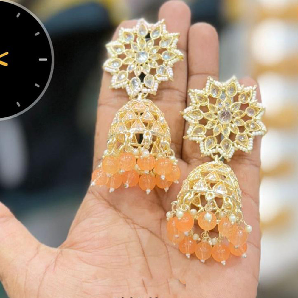 Manisha Jewellery Gold Plated Kundan Stone And Pearls Jhumki Earrings