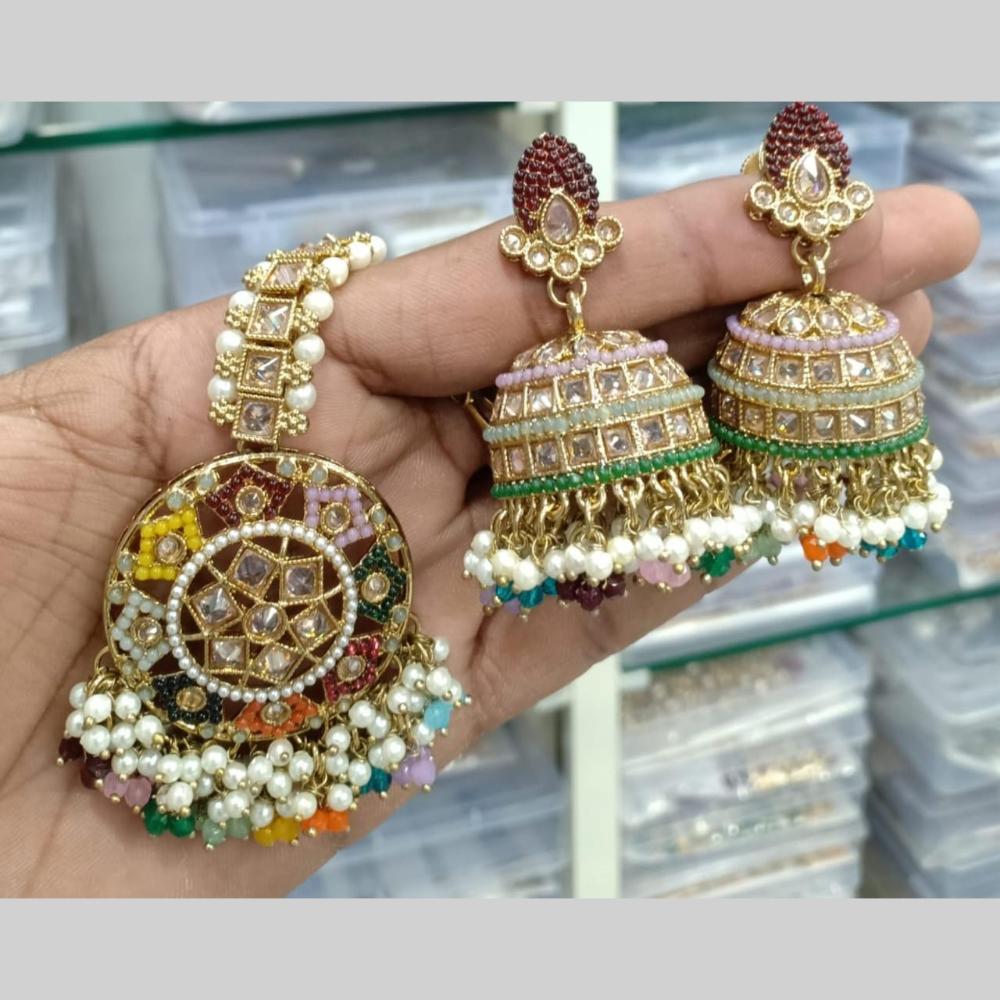 Manisha Jewellery Gold Plated Crystal Stone Jhumki Earrings With Maangtikka
