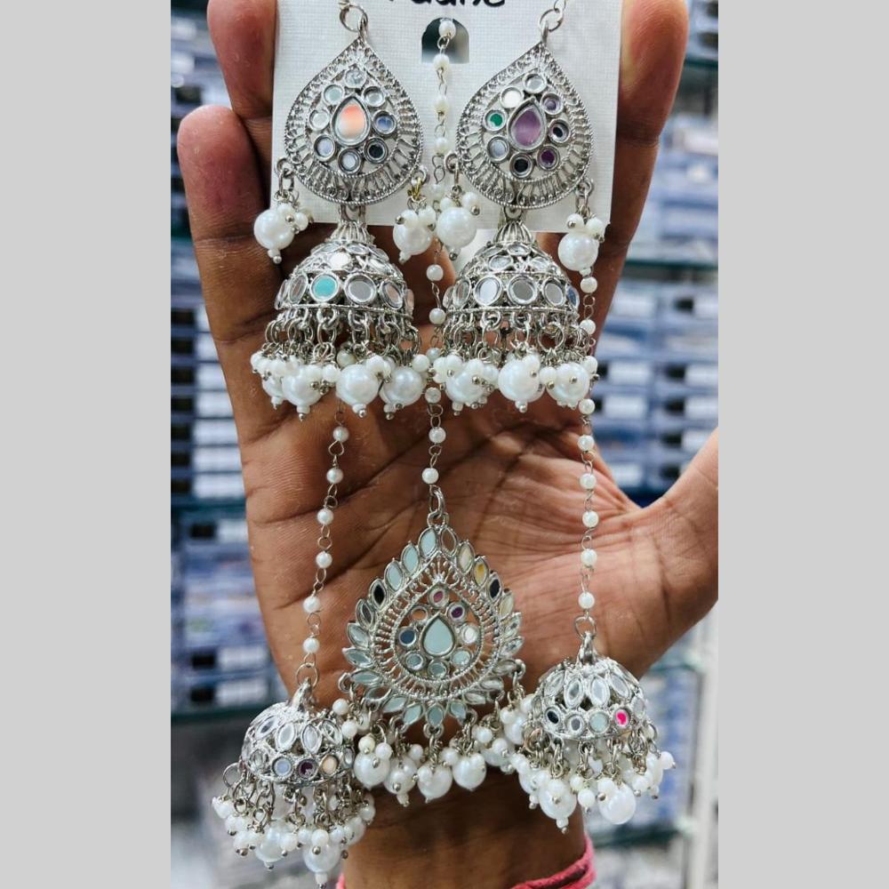 Manisha Jewellery Silver Plated Mirror Jhumki Earrings With Maangtikka