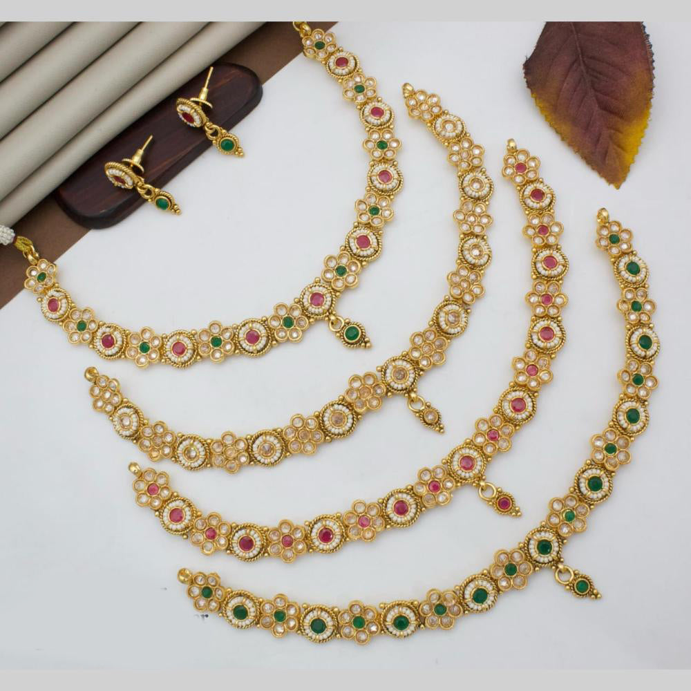 Manisha Jewellery Gold Plated Pota Stone And Beads Necklace Set