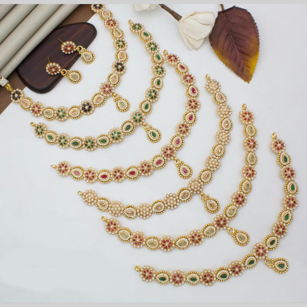 Manisha Jewellery Gold Plated Crystal Stone And Pearls Necklace Set