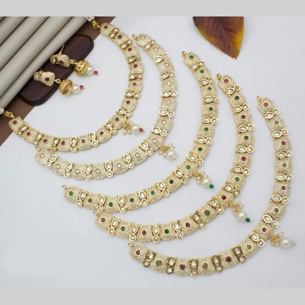 Manisha Jewellery Gold Plated Pota Stone And Meenakari Necklace Set