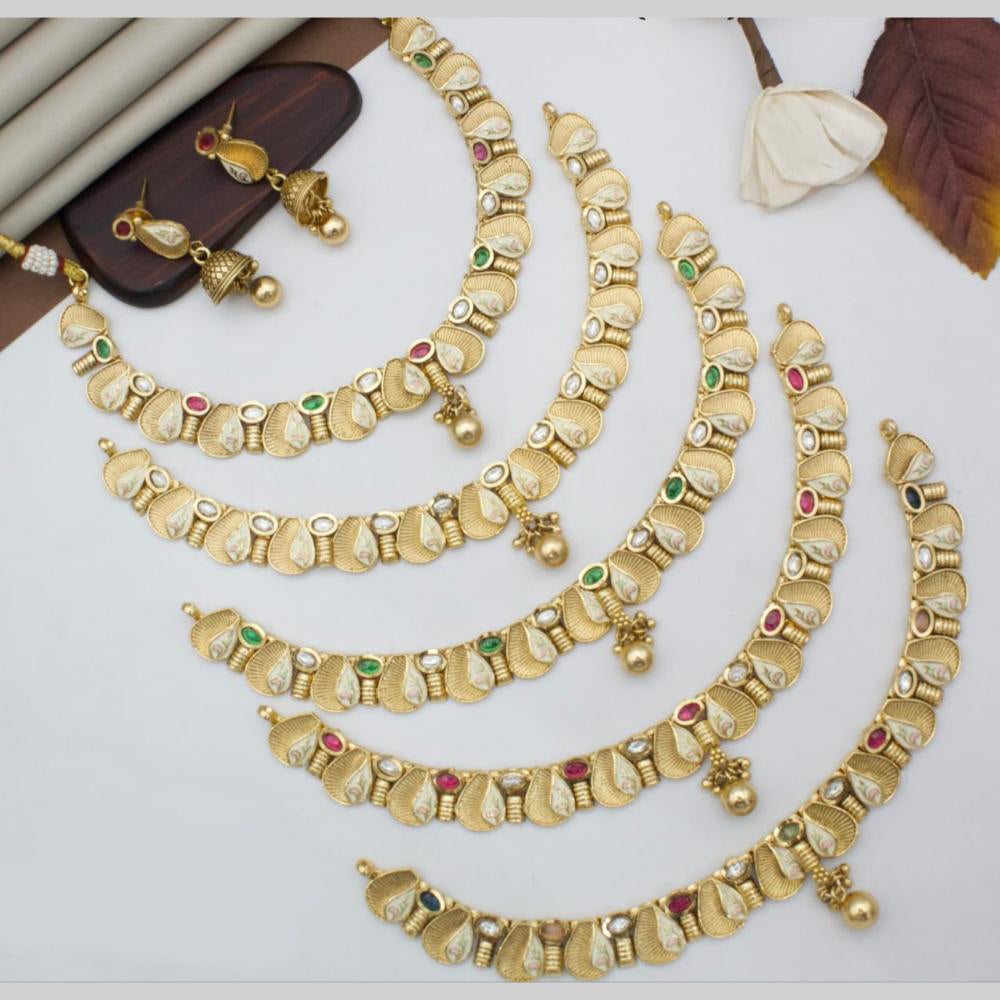 Manisha Jewellery Gold Plated Pota Stone And Meenakari Necklace Set