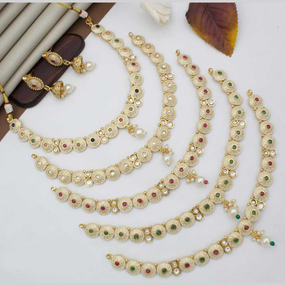 Manisha Jewellery Gold Plated Pota Stone And Meenakari Necklace Set