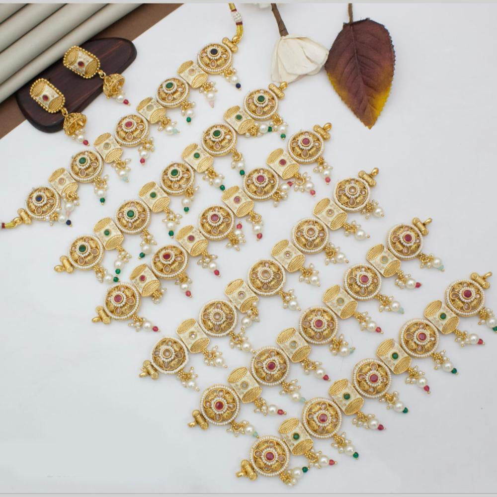 Manisha Jewellery Gold Plated Pota Stone And Meenakari Choker Necklace Set
