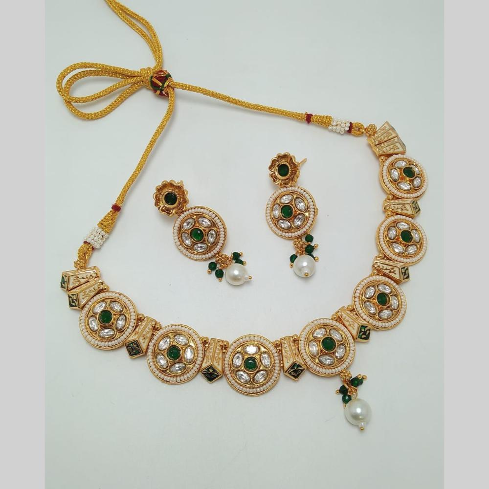 Manisha Jewellery Gold Plated Pota Stone And Pearls Meenakari Necklace Set