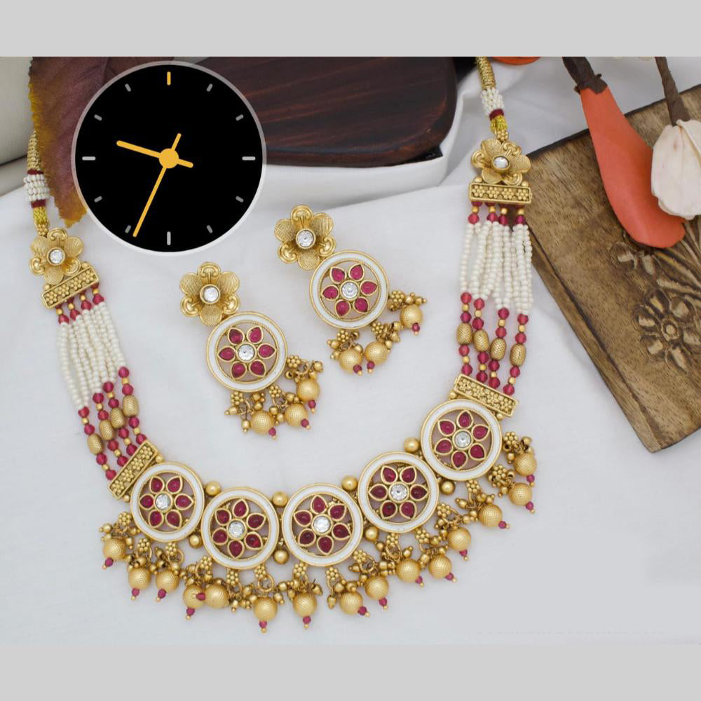 Manisha Jewellery Gold Plated Pota Stone And Meenakari Necklace Set