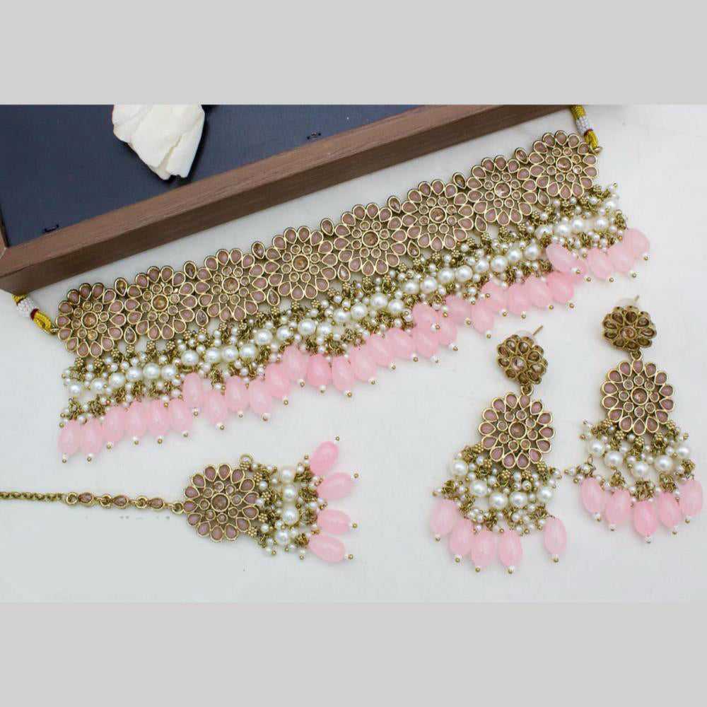 Manisha Jewellery Gold Plated Crystal Stone And Pearls Choker Necklace Set