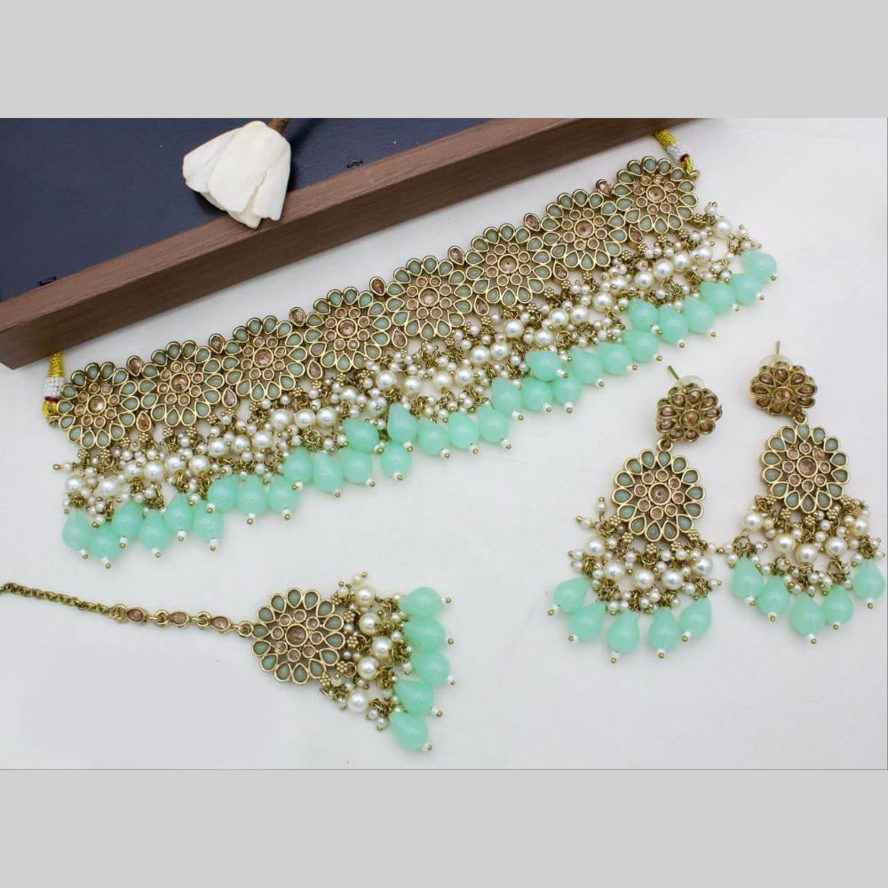 Manisha Jewellery Gold Plated Crystal Stone And Pearls Choker Necklace Set