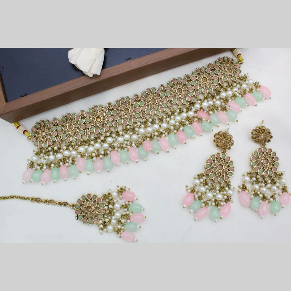 Manisha Jewellery Gold Plated Crystal Stone And Pearls Choker Necklace Set