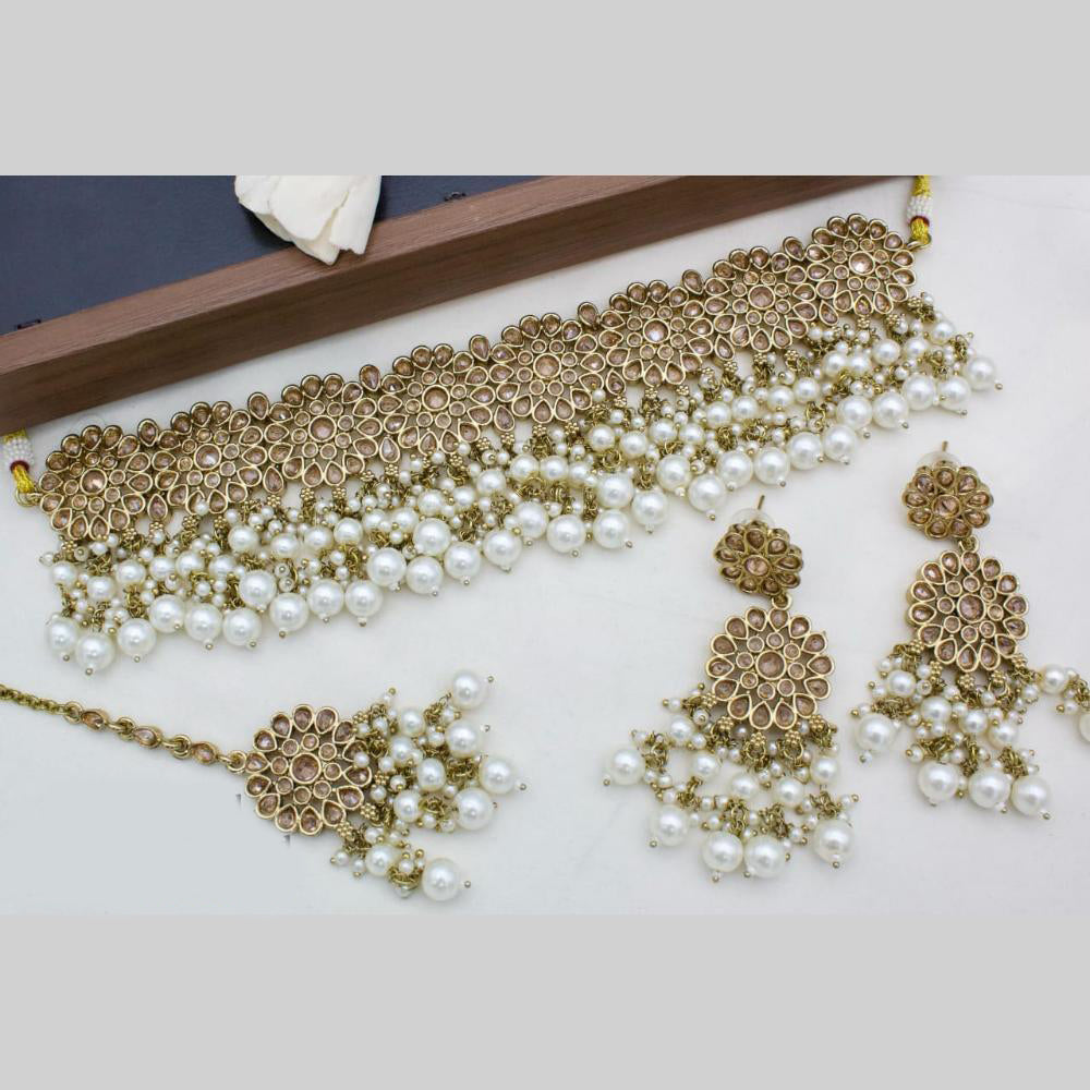 Manisha Jewellery Gold Plated Crystal Stone And Pearls Choker Necklace Set