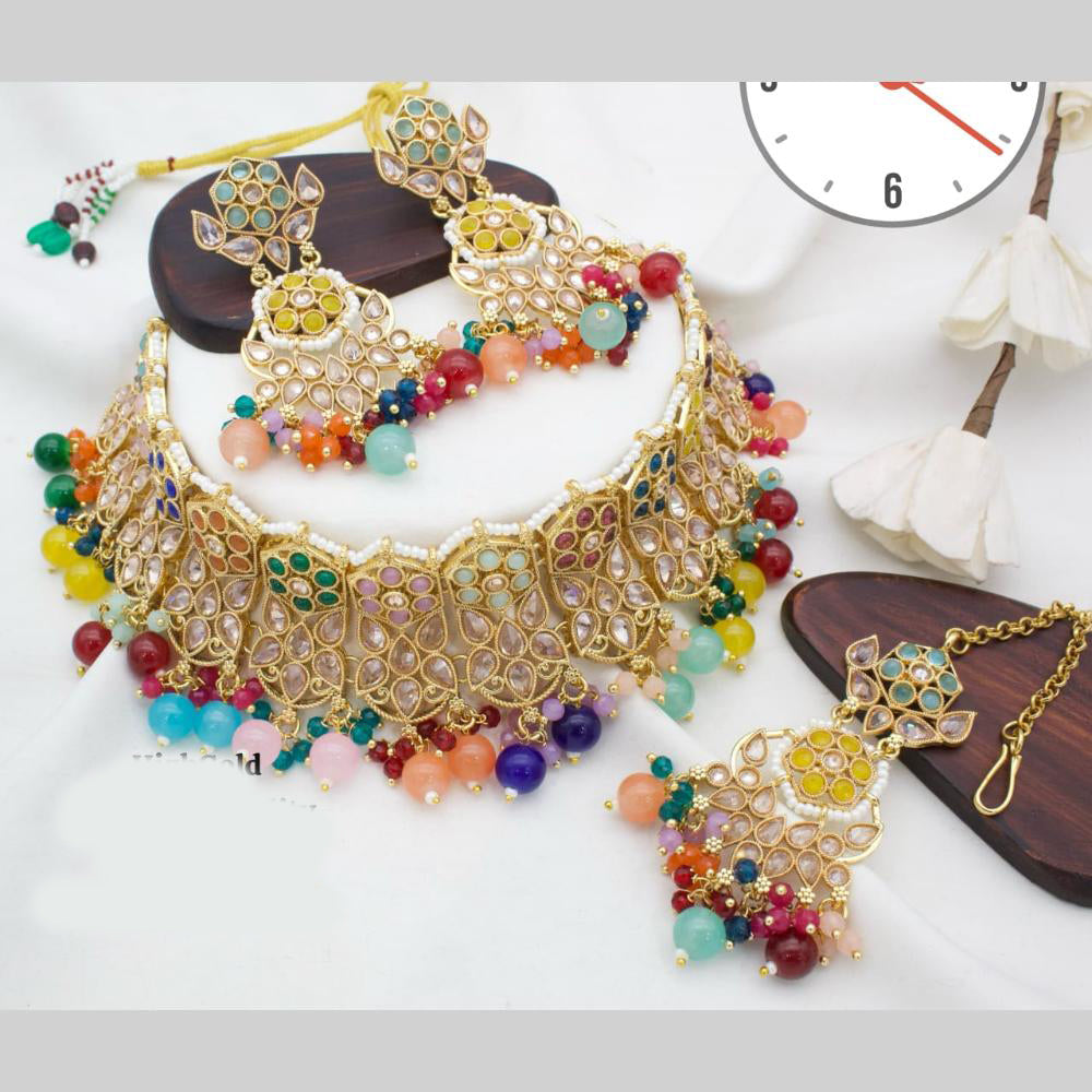 Manisha Jewellery Gold Plated Crystal Stone And Pearls Choker Necklace Set