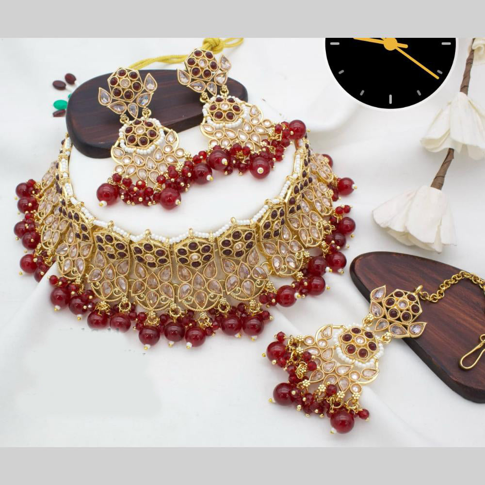 Manisha Jewellery Gold Plated Crystal Stone And Pearls Choker Necklace Set