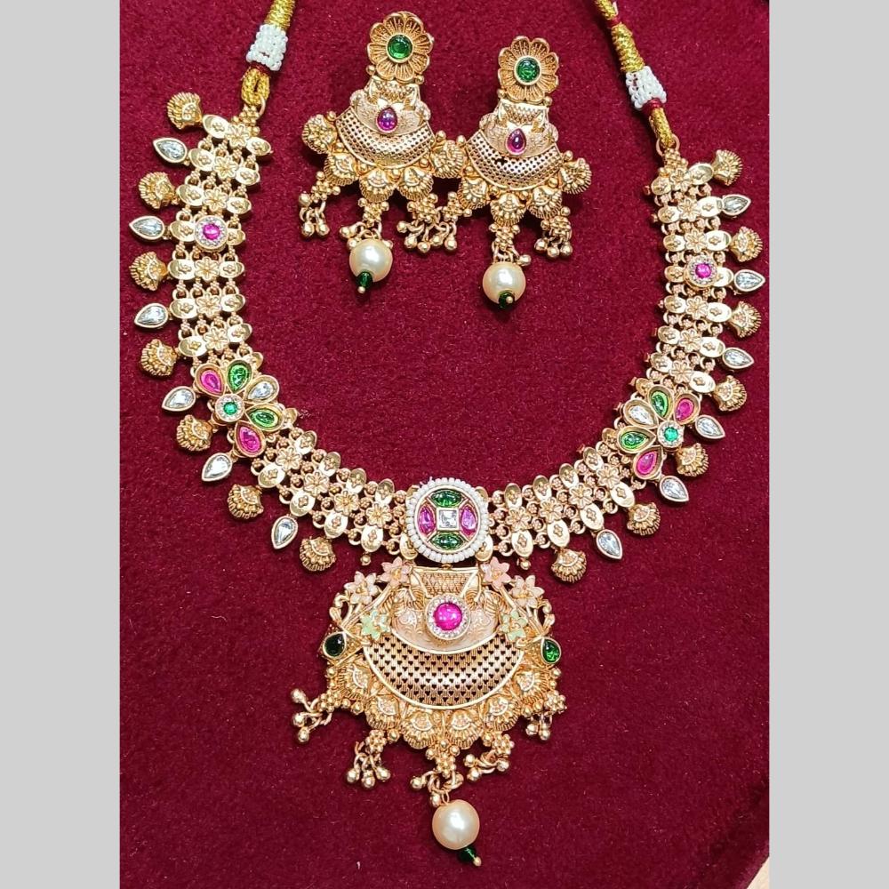 Manisha Jewellery Gold Plated Pota Stone And Meenakari Necklace Set