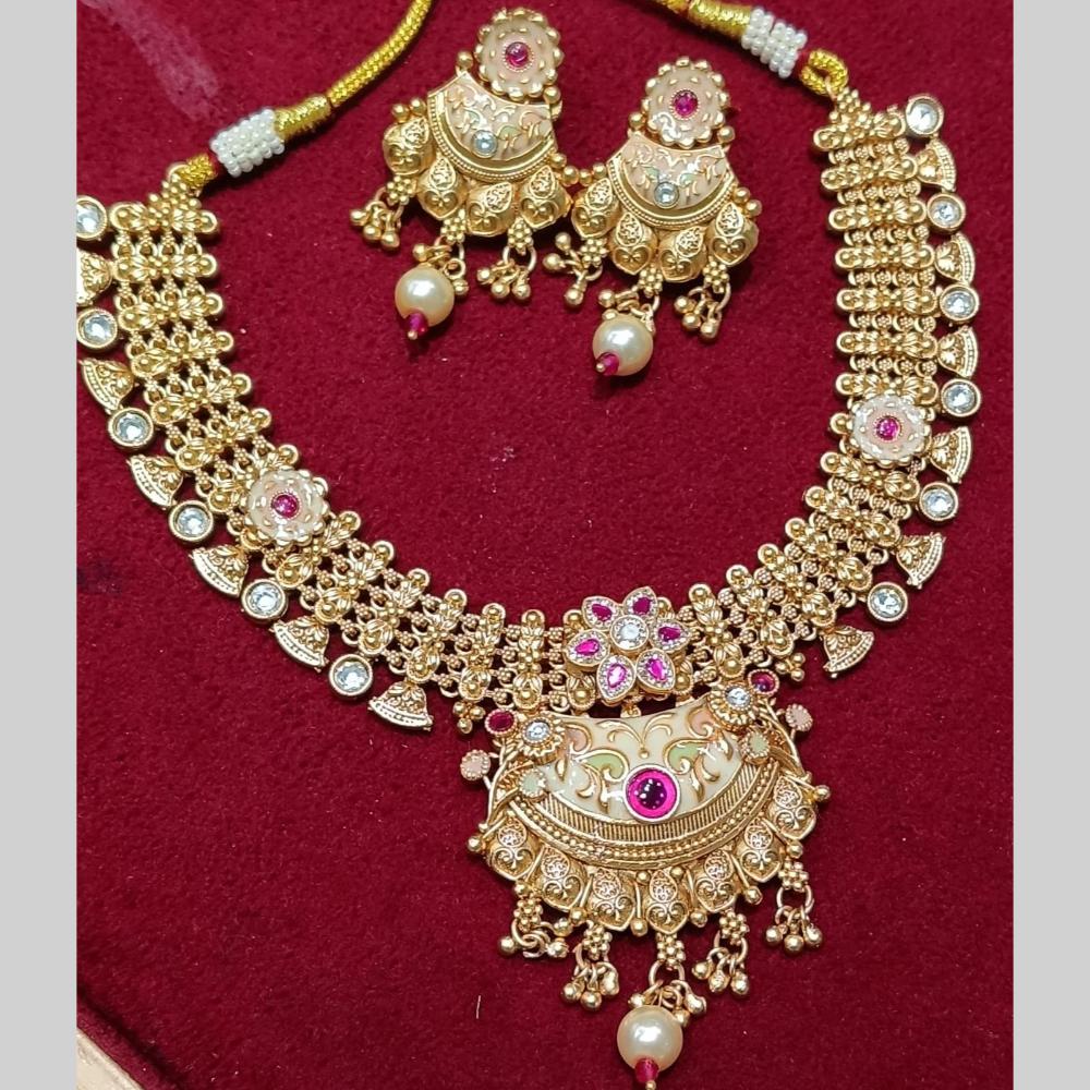 Manisha Jewellery Gold Plated Pota Stone And Meenakari Necklace Set