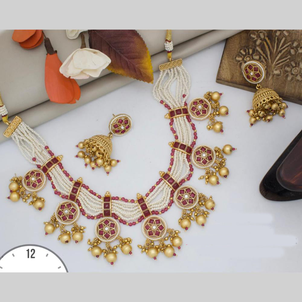 Manisha Jewellery Gold Plated Pota Stone And Pearls Necklace Set