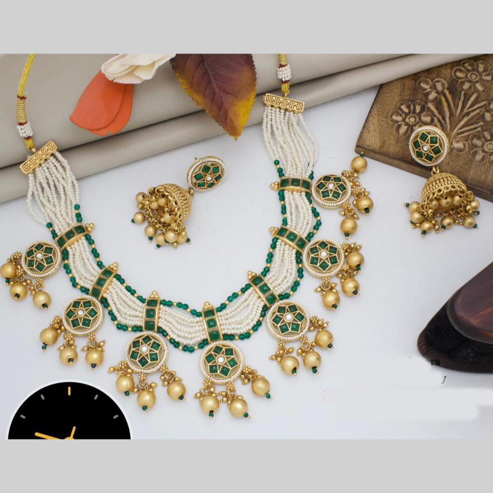 Manisha Jewellery Gold Plated Pota Stone And Pearls Necklace Set