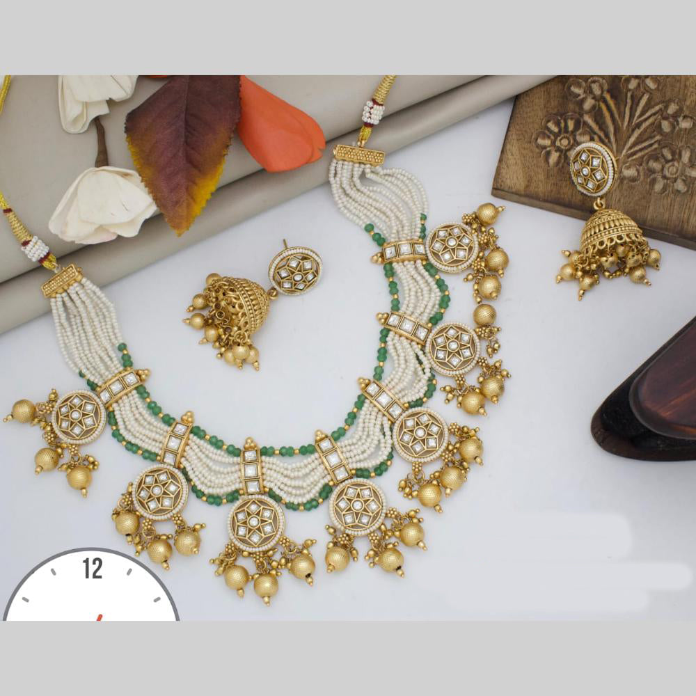 Manisha Jewellery Gold Plated Pota Stone And Pearls Necklace Set