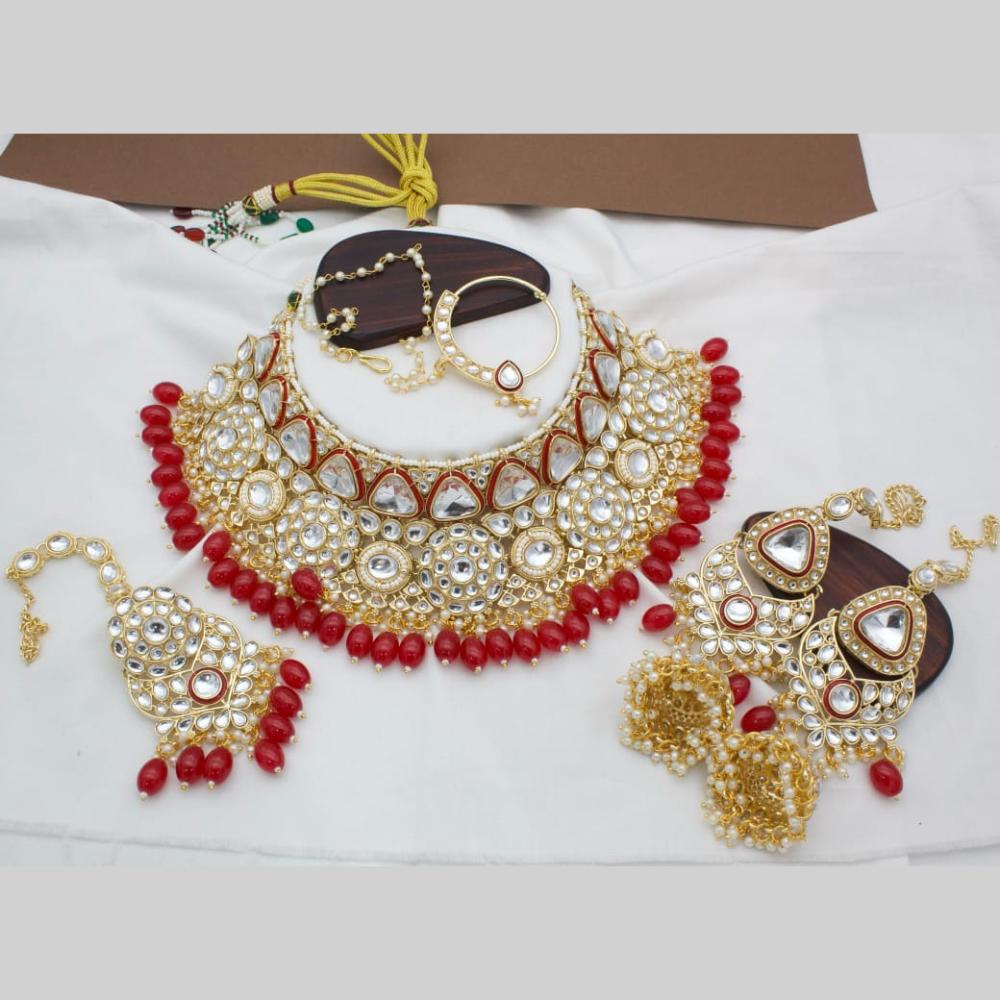 Manisha Jewellery Gold Plated Kundan Stone And Beads Choker Necklace Set