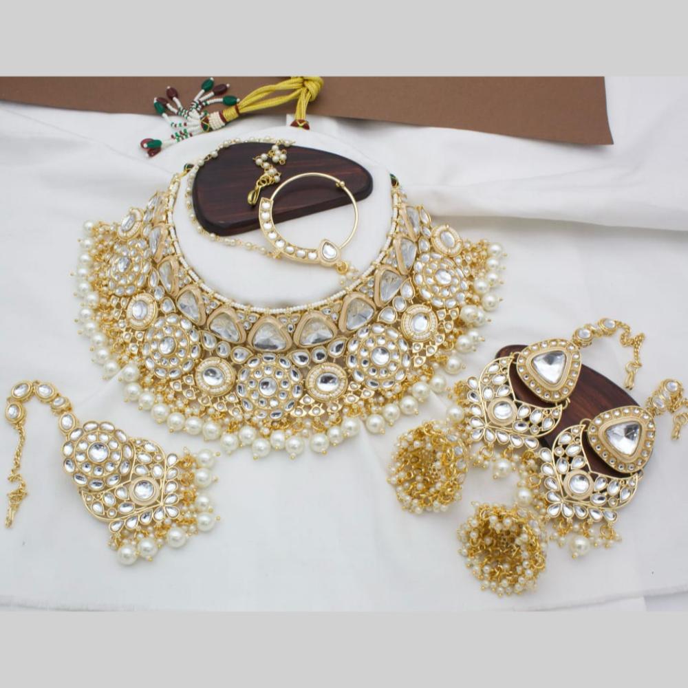Manisha Jewellery Gold Plated Kundan Stone And Beads Choker Necklace Set