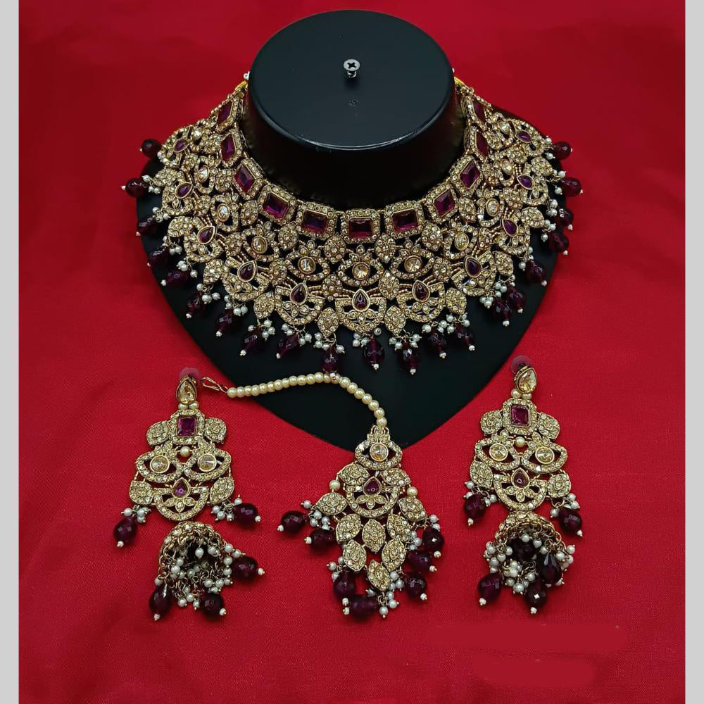 Manisha Jewellery Gold Plated Austrian Stone And Beads Choker Necklace Set