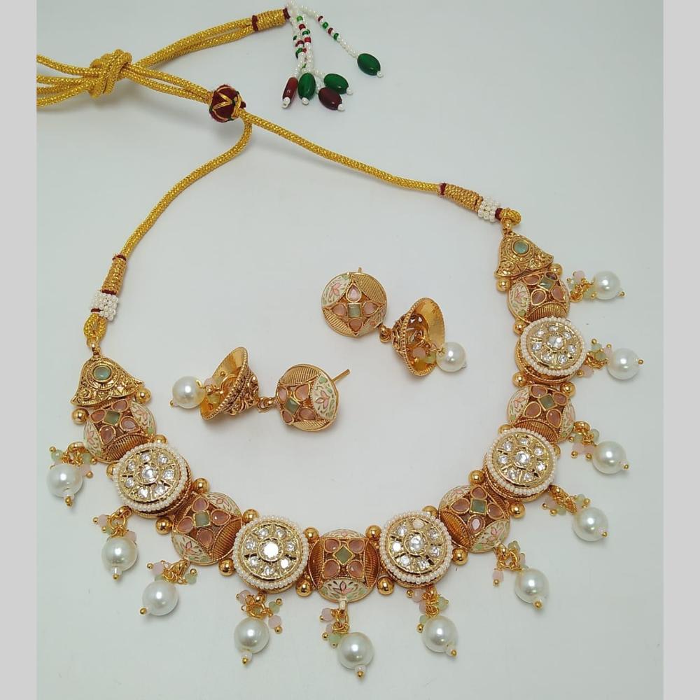 Manisha Jewellery Gold Plated Pota Stone And Meenakari Necklace Set