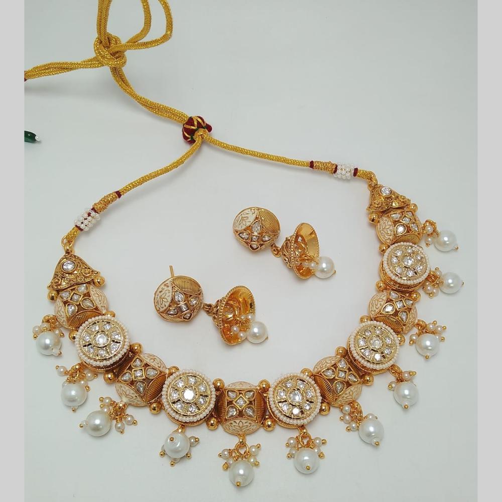 Manisha Jewellery Gold Plated Pota Stone And Meenakari Necklace Set