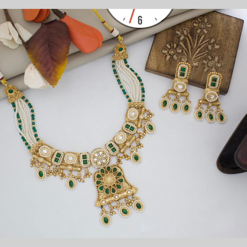 Manisha Jewellery Gold Plated Pota Stone And Pearls Necklace Set