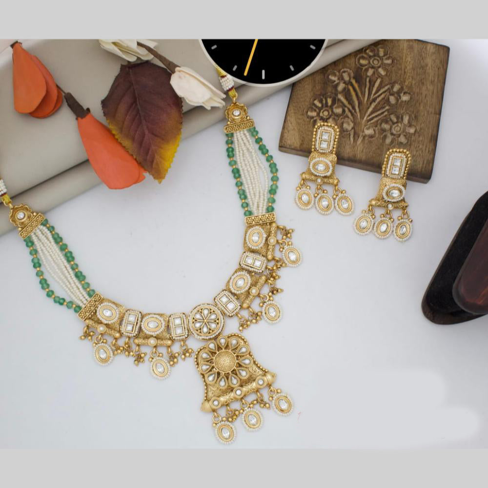 Manisha Jewellery Gold Plated Pota Stone And Pearls Necklace Set