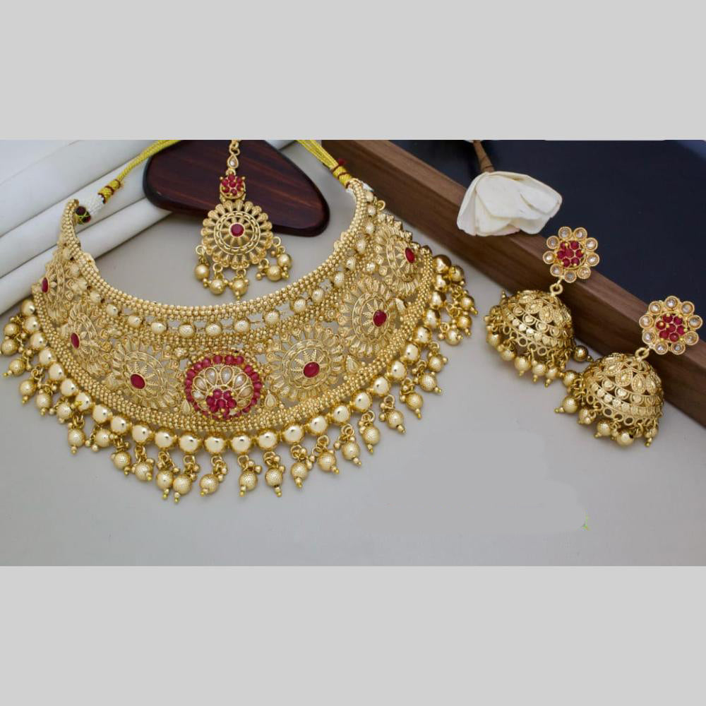 Manisha Jewellery Gold Plated Pota Stone And Pearls Choker Necklace Set