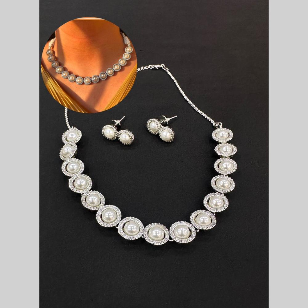 Manisha Jewellery Silver Plated Austrian Stone And Beads Necklace Set