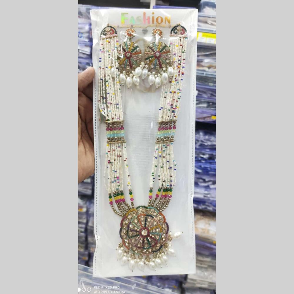 Manisha Jewellery Gold Plated Crystal Stone And Pearls Long Necklace Set