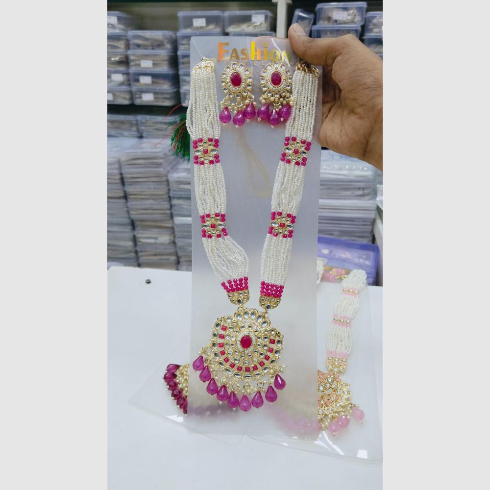 Manisha Jewellery Gold Plated Kundan Stone And Pearls Long Necklace Set