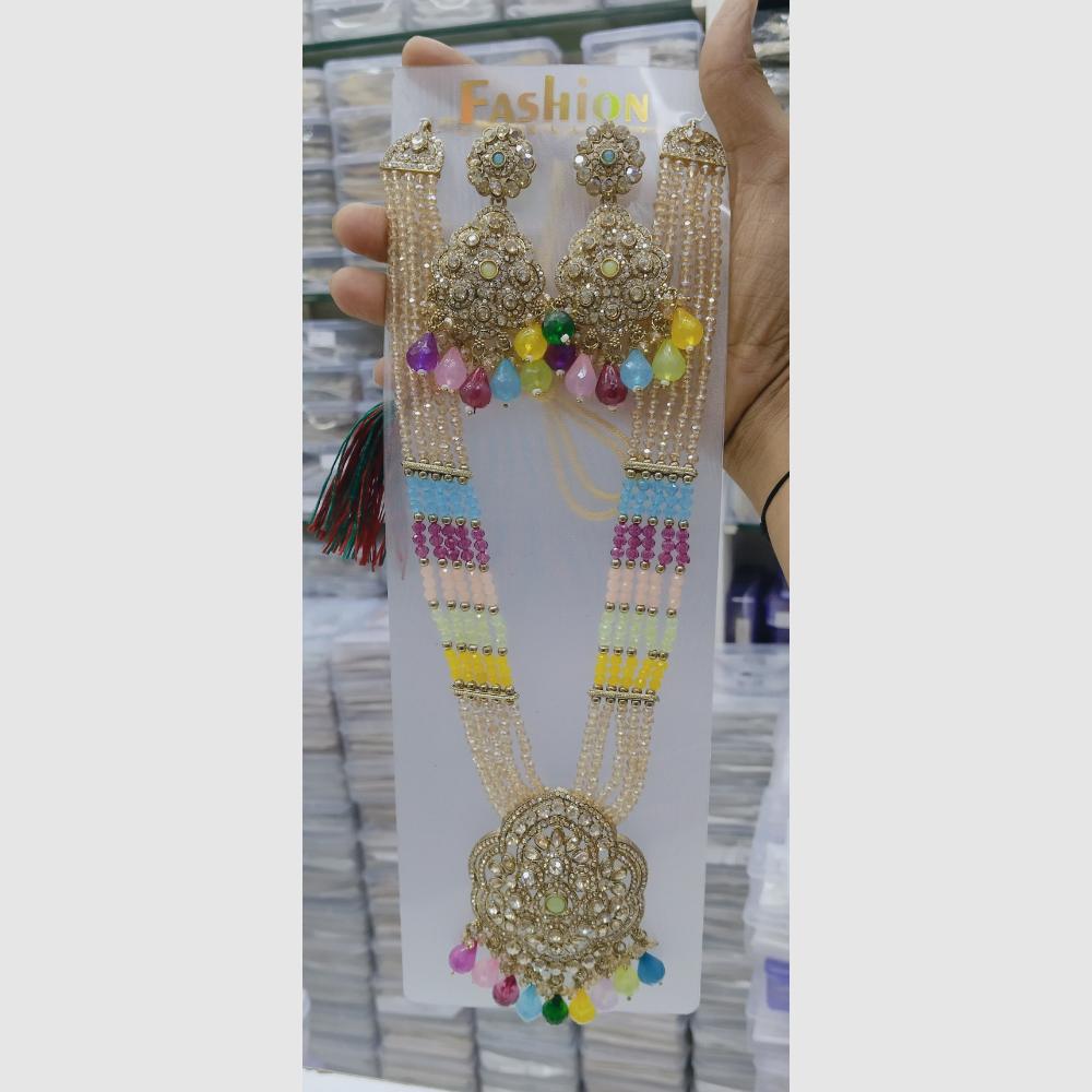 Manisha Jewellery Gold Plated Crystal Stone And Pearls Long Necklace Set