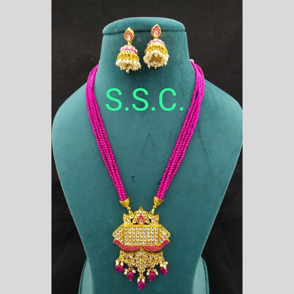 Manisha Jewellery Gold Plated Kundan Stone And Pearls Long Necklace Set