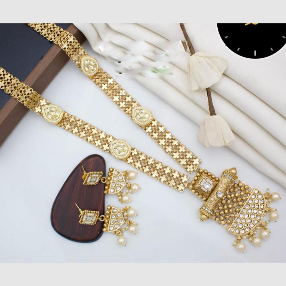 Manisha Jewellery Gold Plated Kundan Stone And Pearls Long Necklace Set