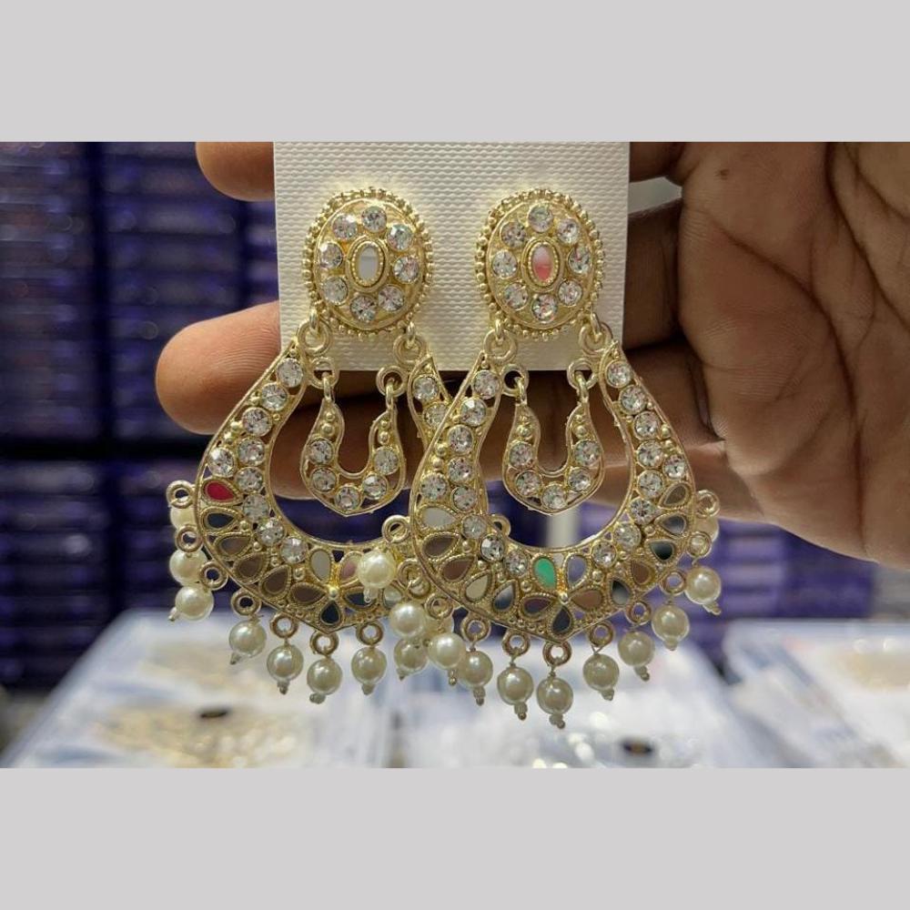 Manisha Jewellery Gold Plated Mirror And Pearls Dangler Earrings