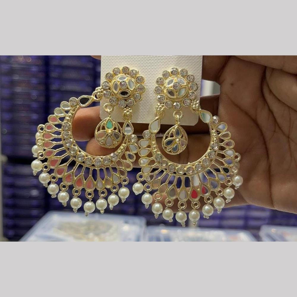 Manisha Jewellery Gold Plated Mirror And Pearls Dangler Earrings