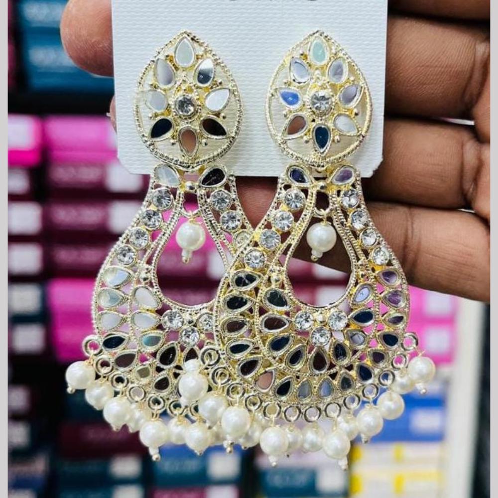 Manisha Jewellery Gold Plated Mirror And Pearls Dangler Earrings