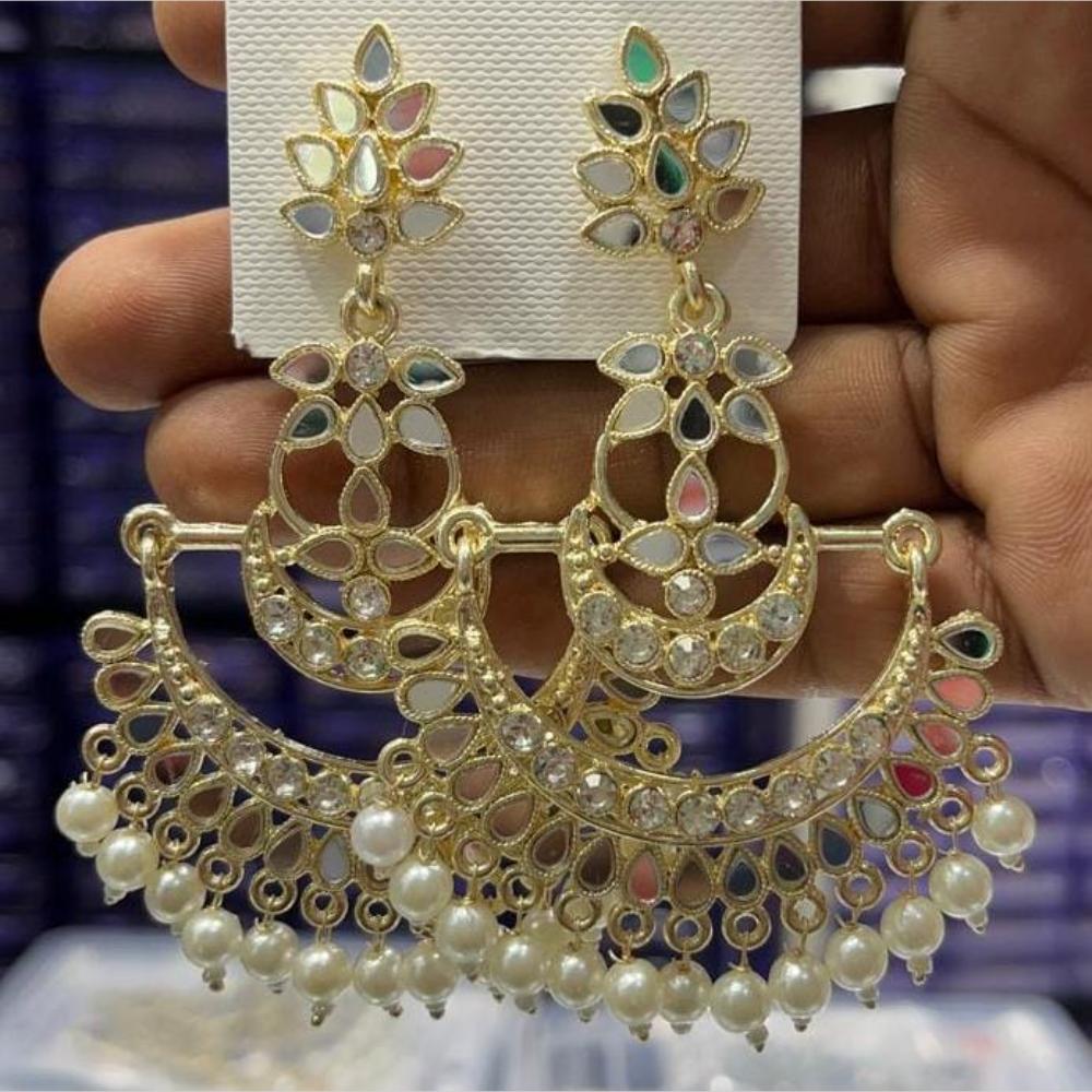 Manisha Jewellery Gold Plated Mirror And Pearls Dangler Earrings