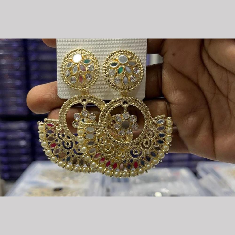 Manisha Jewellery Gold Plated Mirror And Pearls Dangler Earrings